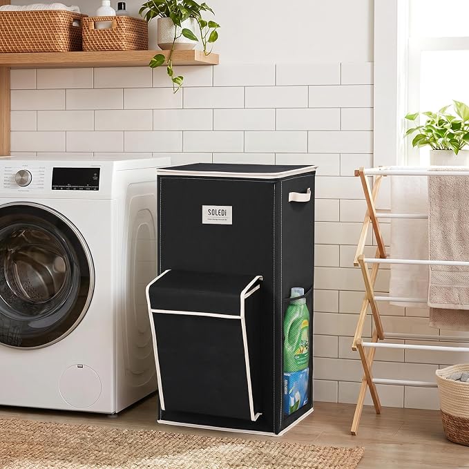 SOLEDI 120L Laundry Hamper with Lid & Delicates Compartment Laundry Basket - Image 8