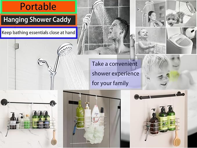 1-Tier Shower Caddy Hanging Shower Organizer Rack with Hook Over Door 2-PK - Image 6
