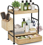 2-Tier Bathroom Counter Organizer with Drawer, Wooden Vanity Skincare Shelf by Kottwca