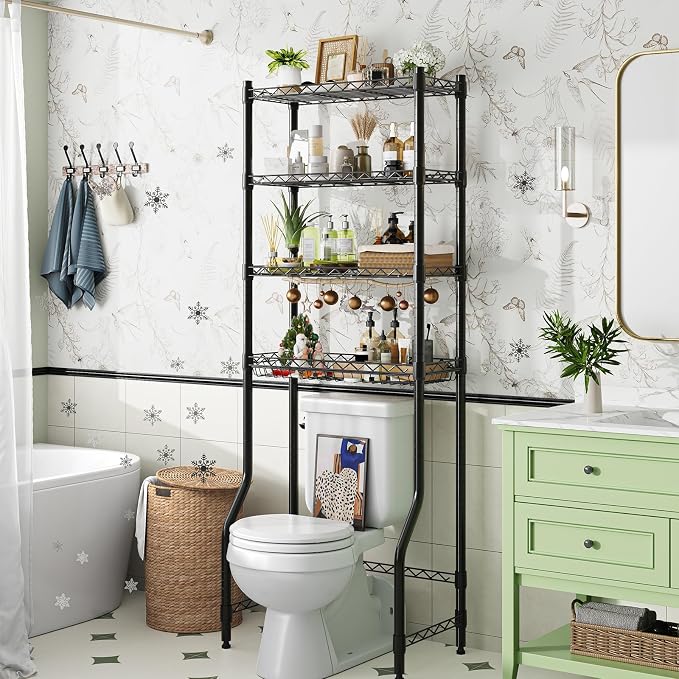 Simple Trending 4 Tier Over The Toilet Storage Rack, Bathroom Organizers and Storage Over Toilet with Adjustable Shelf and Basket, (Black) - Image 5