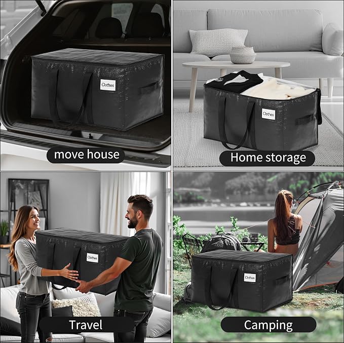 BAGAIL Heavy Duty Moving Bags with Strong Handle, Extra Large Moving Boxes, Storage Tote for Clothes, College Moving Supplies(Black, 10 Pack) - Image 7