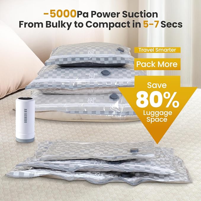 15 Pack Vacuum Storage Bags for Travel with Digital Display Air Pump,Carry-on Packing Bags for Luggage and Suitcase,Space Saver for Clothes - Image 4