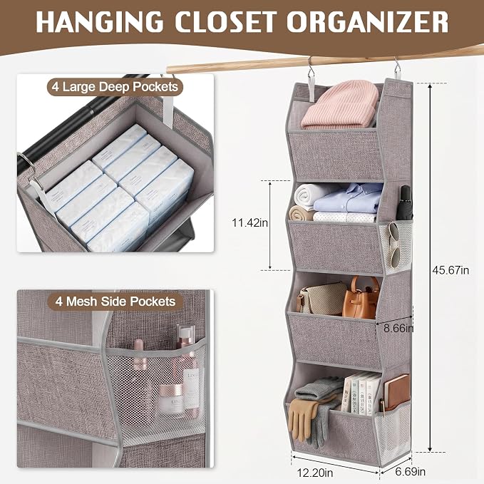 Hanging Closet Organizer 4-Shelf Wide Trapezoid, Heather Grey - Image 3