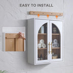 Bathroom Arched Wall Cabinet Over The Toilet Storage Cabinet, 23.6×31.4 Inch Bathroom Medicine Cabinet Wall Mount with Adjustable Shelves & Glass Door, Wall Cabinet for Laundry,White/Natural Oak - Image 7
