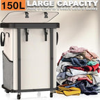 Laundry Basket with Wheels,150L Leather Patchwork Rolling Hamper Carts - Image 3