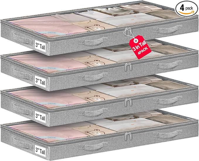 punemi Low-Profile Under Bed Storage Containers, 20 x 40 x 3 in, 4 Pack by Punemi