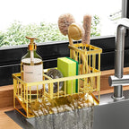 Cisily Gold Kitchen Sink Caddy Organzier with High Brush Holder, Sponge Holder for Sink, 304 Rustproof Stainless, Kitchen Countertop Soap Dispenser Organizer, Home Decor and Accessories by CISILYHOMELIFE