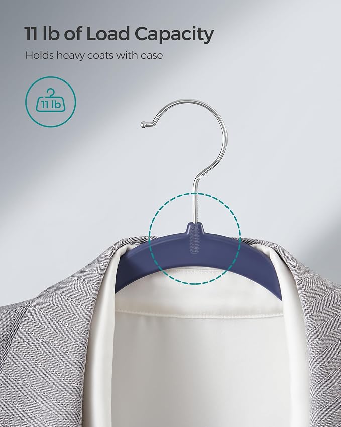 SONGMICS Plastic Clothes Hangers, Pack of 50, Space-Saving | 0.2 Inches Thick, 17.7 Inches Wide, 360° Swivel Hook, Dark Blue Ash and Light Blue Ash, BREANNA Collection UCRP050C05 - Image 3