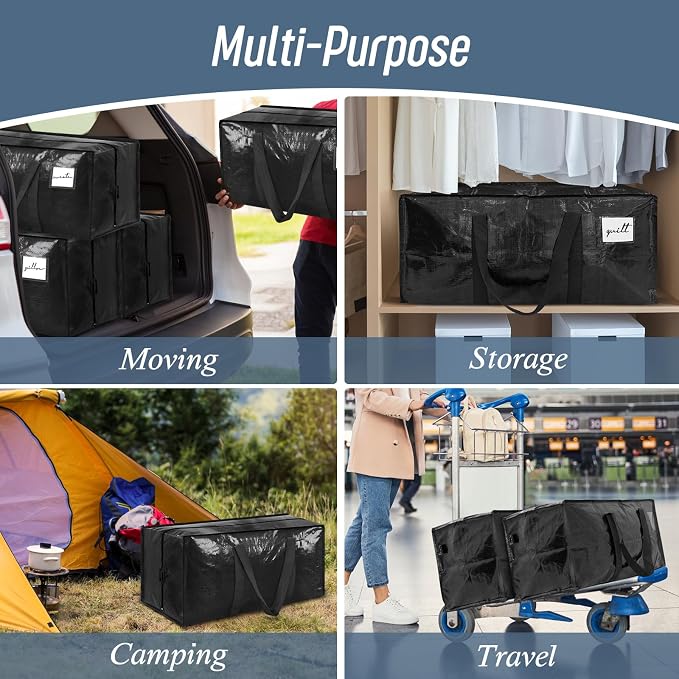 6 Pack Extra Heavy Duty Large Moving Bags with Strong Zipper, Black | Comfortable Handles, Sturdy & Durable Clothes Storage Bags Totes Bins, Blue Packing Moving Boxes for College Supplies - Image 7