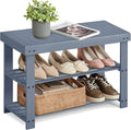 SONGMICS Shoe Rack Bench, 3-Tier Bamboo Entryway Bench, 27.6 Inches Width | Shoe Storage Organizer, Holds Up to 286.6 lb, Gray, BAMBOU Collection ULBS04GY by Unknown