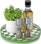 Green and White Checkerboard Lazy Susan with Rubberwood Base and Metal Rail by AMH