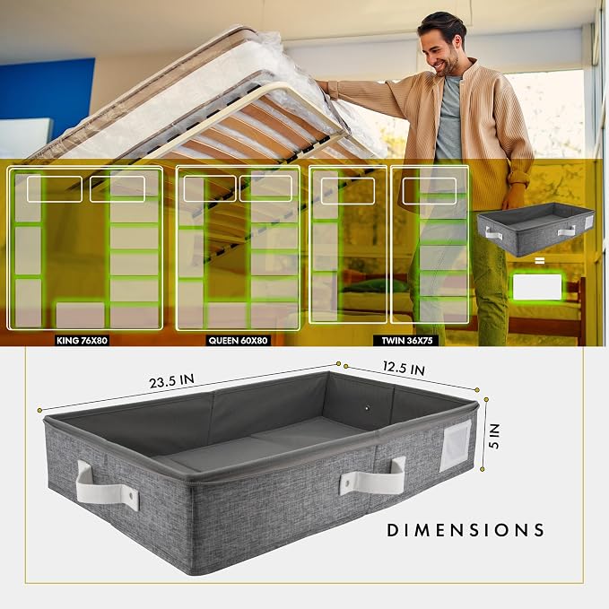 HOMELUX THEORY Under Bed Storage, Medium 2pc with Lid, Light Gray | Drawer-style pull-out design, Fits blankets, clothes, fabric & shoes, Bins with lids, Bedroom & closet storage - Image 2