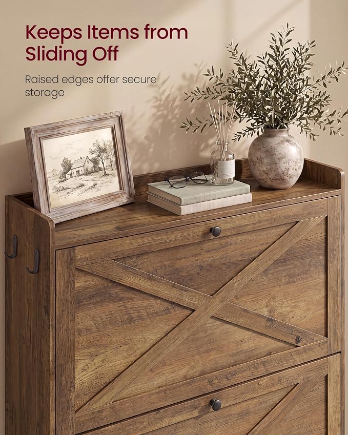 VASAGLE Narrow Shoe Storage Cabinet Organizer with 3 Flip Drawers | Freestanding Shoe Rack, Fits 14 to 16 Pairs, for Entryway, Farmhouse Style, Rustic Brown, HANIS Collection UHSC303KB01S - Image 6