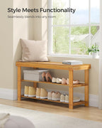 SONGMICS Shoe Rack Bench, 3-Tier Bamboo Entryway Bench, 35.4 Inches Width | Shoe Storage Organizer, Holds Up to 286.6 lb, Natural, BAMBOU Collection ULBS90N - Image 7