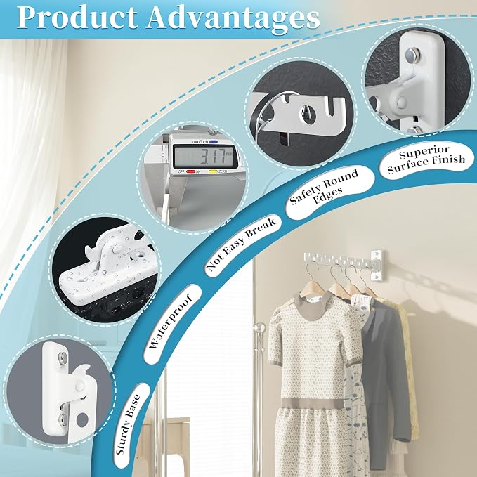 Alise Clothes Drying Racks Wall Mounted Coat Hangers,White,2 Pcs - Image 5