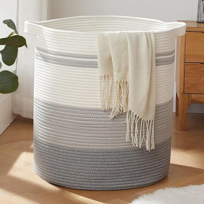 OIAHOMY 80L Laundry Basket Laundry Hamper Nursery Hamper White&Gray by MasterofSpaceOptimization