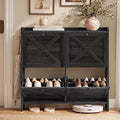 VASAGLE Narrow Shoe Storage Cabinet Organizer with 4 Flip Drawers | Freestanding Shoe Rack, Fits 16 to 24 Pairs, for Entryway, Farmhouse Style, Smoky Black, HANIS Collection UHSC403BJ01S by VASAGLEbySONGMICSHOME
