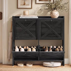 VASAGLE Narrow Shoe Storage Cabinet Organizer with 4 Flip Drawers | Freestanding Shoe Rack, Fits 16 to 24 Pairs, for Entryway, Farmhouse Style, Smoky Black, HANIS Collection UHSC403BJ01S by VASAGLEbySONGMICSHOME