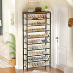 10-Tier Shoe Rack Holds 40 Pairs, Space Saving Shoe Organizer for Entryway Closet Apartment, Industrial Metal Shoe Shelf with Wooden Top, Rustic Brown - Image 2