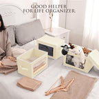 Homsorout Fabric Storage Bins with Lids, Storage Cubes with Window, Decorative Storage Boxes Baskets for Organizing, Closet Organizer Storage Bins for Home, Office, 3 Packs, Beige - Image 3