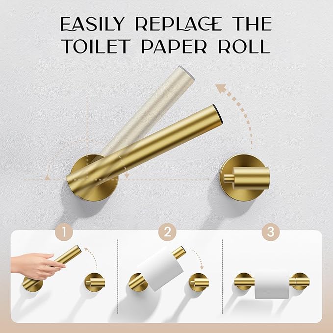 Day Moon™ - Toilet Paper Holder - Modern Roll Holder for Bathroom - 2 Pack - Wall Mount, Gold - Image 4