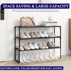 Long Shoe Rack, 3-Tier Stackable Shoe Organizer for Closet, Entryway, Hallway, Extra Bottom Layer, Holds 16-20 Pairs, Sturdy & Durable Waterproof Fabric Shelf, Space-Saving,Black(35.8" Wide) - Image 4