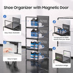 eWonLife X-Large Shoe Boxes with Magnetic Door, 12-Pack Stackable Shoes Storage Organizer for Closet, Clear Plastic Sneaker Container Shoe Rack for Size 12, Black - Image 6