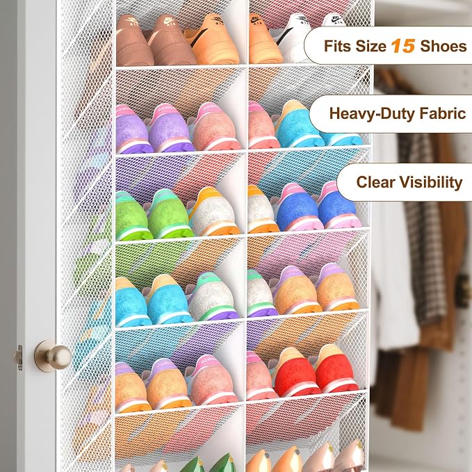UVIAHOMI Over the Door Shoe Organizer for 20-30 Pairs, 10-Tier, White - Image 5