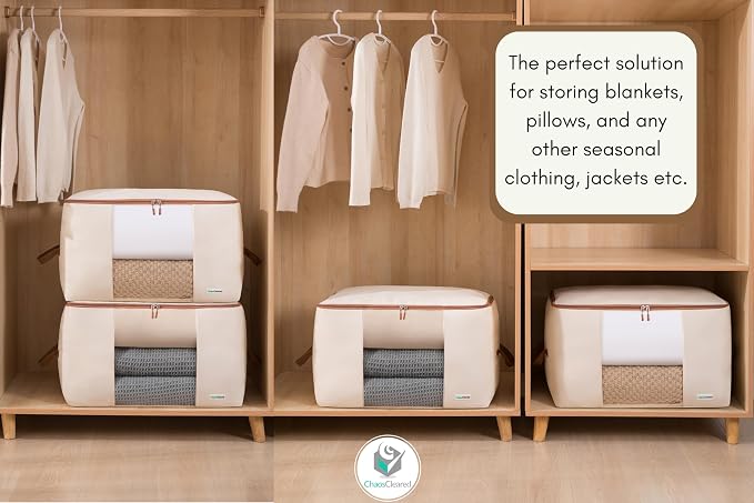 Chaos Cleared Canvas Storage Bags Designer Organizer for Comforters 2 Pack – Seasonal Storage for Pillows, Blankets, Linens & Garments – Foldable Design with Zip & Window, Moth-Proof Space Saver - Image 8