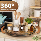 Acacia Wood 16" Lazy Susan Turntable Organizer for Table Top, Farmhouse Large Round Lazy Susan for Cabinet Kitchen Centerpieces Dining Table, for Condiments Charcuterie, Bathroom Vanity Tray Decor - Image 3