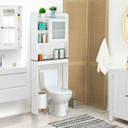 SUPER DEAL Over The Toilet Bathroom Storage Cabinet Freestanding Wooden Bathroom Organizer with Adjustable Shelves and Glass Door, White - Image 4