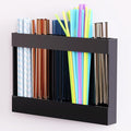 Acrylic Straw Holder & Organizer - Compact, Adhesive Tape Included for Easy Installation - Perfect for Countertops, Cabinets, or Kitchen Storage (Black-5 Compartments) by ENESNES