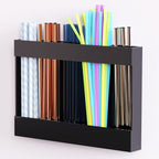 Acrylic Straw Holder & Organizer - Compact, Adhesive Tape Included for Easy Installation - Perfect for Countertops, Cabinets, or Kitchen Storage (Black-5 Compartments) by ENESNES