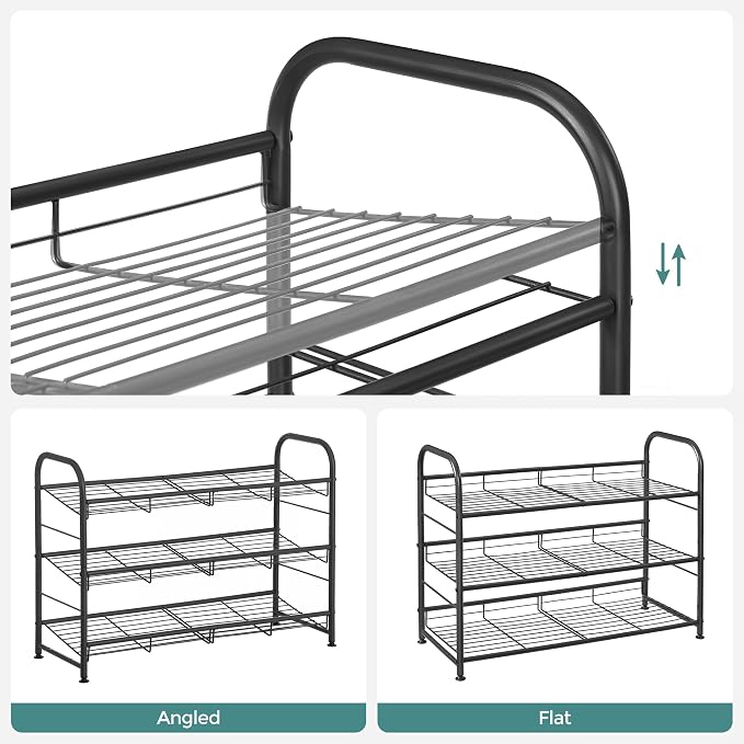SONGMICS 3-Tier Stackable Metal Shoe Rack, Holds Up to 12 Pairs of Shoes | Shoe Organizer for Closet, Entryway, and Small Spaces, with Adjustable Slanted Shelves, Black, DAVIAN Collection ULMR066B01 - Image 6