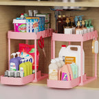 2 Packs Under Sink Pull-Out Storage Organizers, 12.8 Inches, Pink by ukeetap