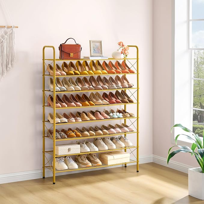 Hoctieon 8 Tier Shoe Rack for Closet, Durable Mesh Style Shoe Rack, Entryway Shoe Shelf, Shoe Storage Organizer for Hallway, Bedroom, Living Room, Wardrobe, Gold - Image 2