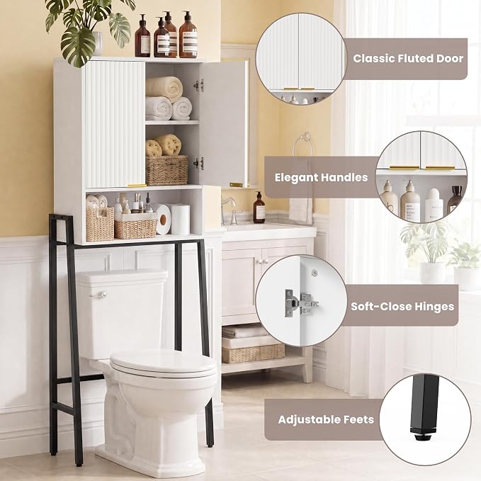 Over The Toilet Storage Cabinet,25" W Bathroom Organizer, White - Image 8