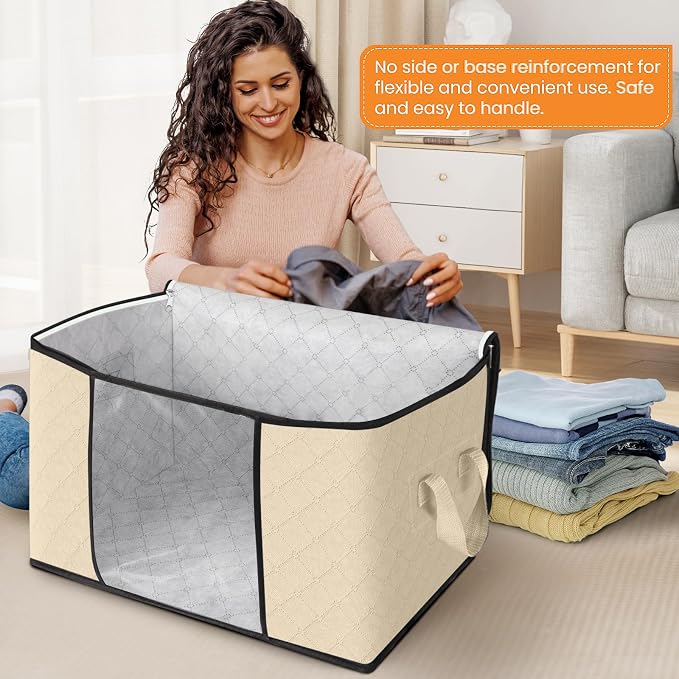 Fab totes 90L Clothes Storage, Foldable Thick Fabric Blanket Storage Bags | Foldable Containers with Zippers,Window and Handles for Organizing Bedroom, Closet, Comforter, Bedding,Dorm essentials - Image 3