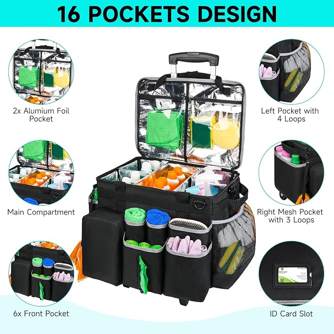 Cleaning Cadddy Bag with Rolling Cart, Lareg Cleaning Bag with Wheels - Image 5
