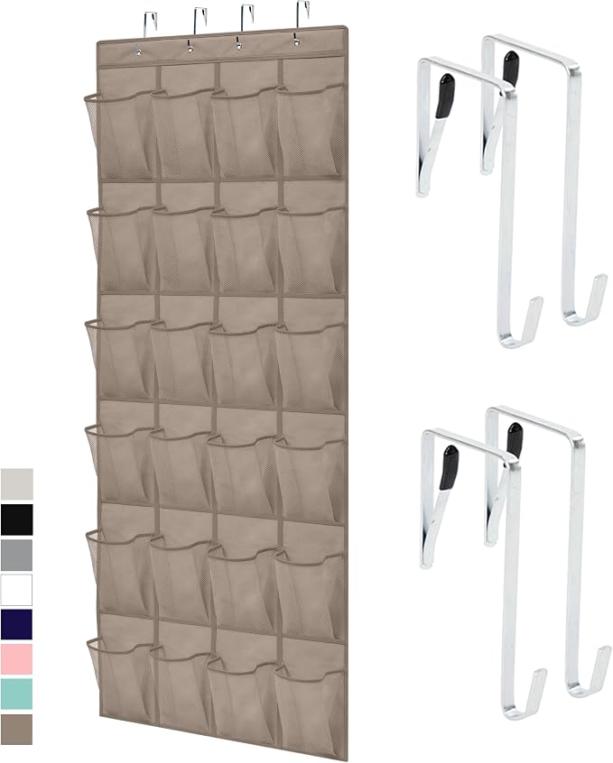 GORILLA GRIP Over the Door Shoe Organizer, 24 Large Pockets, Beige | Breathable Mesh Pocket, Space Saving Hanging Storage Holder, Closet Rack Hanger for Shoes, Pantry and Bathroom Accessories by Unknown