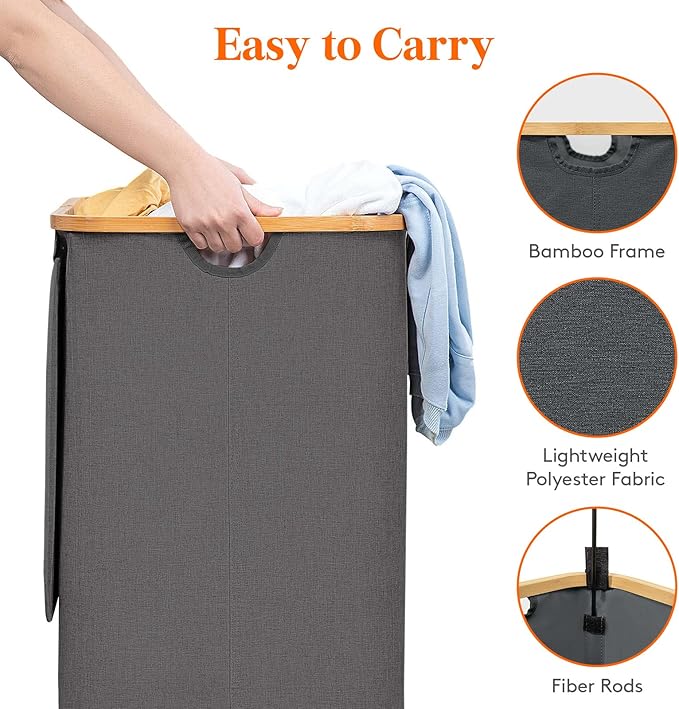 Lifewit 120L Large Laundry Basket with Lid, 2 Removable Bags, Dark Gray - Image 6