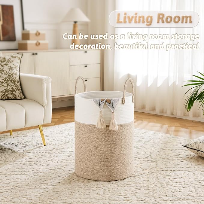 Artfeel Laundry Basket,Woven Cotton Rope Laundry Hamper,100L for Decorative Storage of Dirty Clothes,Toys and Blankets in Bathroom,Baby Room and Living Room - Image 5