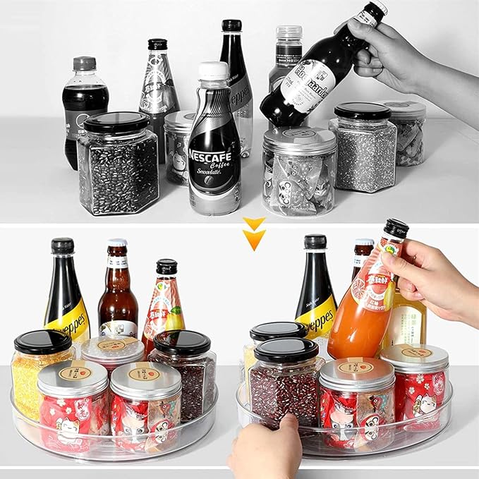 vacane 2-Pack 13Inch Lazy Susan Cabinet Organizer, Plastic Rotating Organizer Spice Rack Condiment Organizer for Pantry, Countertop, Cupboard, Refrigerator-Clear - Image 4