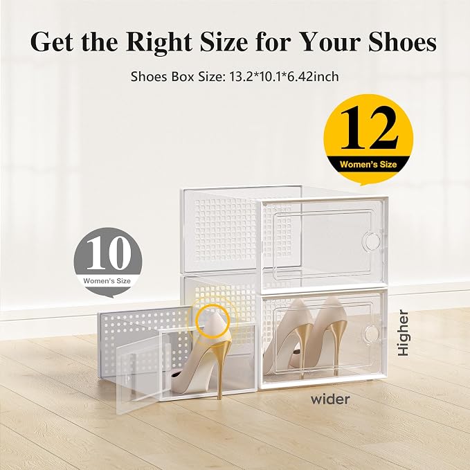 Kuject X-Large Shoe Storage Boxes 12 Pack, Clear Stackable Shoe Organizer | Shoe Case for Closet, Entryway & Under-Bed Storage, Drop-Front Design, Space-Saving Solution for Family Organization,White - Image 2