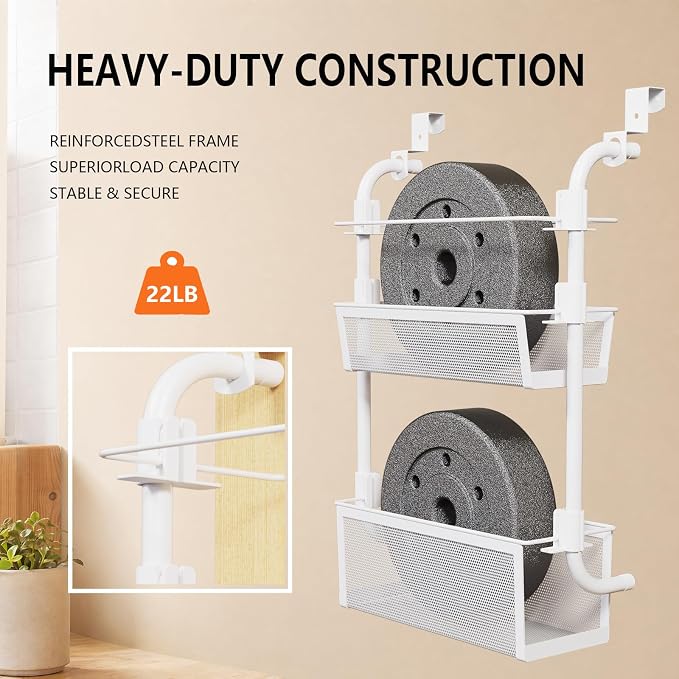 2-Tier Over Cabinet Door Organizer, White, 13" W x 5" D x 18" H - Image 4