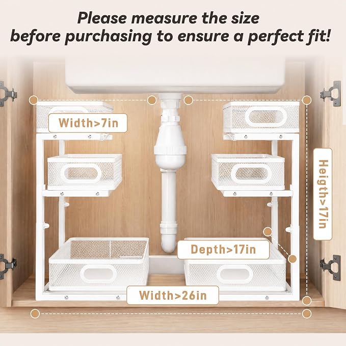 3-Tier Under Sink Organizer 2-Pack Organization for Bathroom Kitchen,White - Image 2