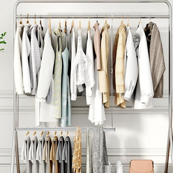STORAGE MANIAC Hanging Closet Rod, Adjustable Width and Height Closet Hanging Organizer, Space-Saving Clothes Hanging Bar, Closet Extender Hanging Rod Double Closet Hanging Rod, 2 Pack Chrome - Image 9