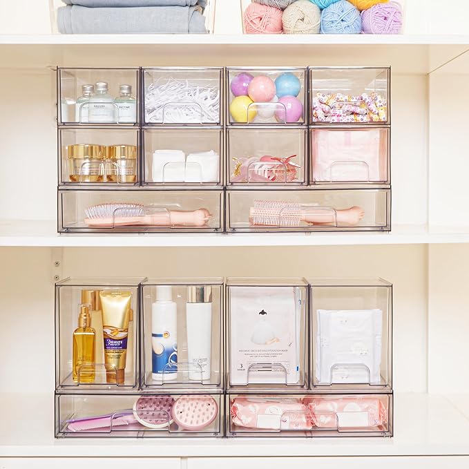 Vtopmart Clear Stackable Storage Drawers, 2 Pack Tall Plastic Organizers - Image 2
