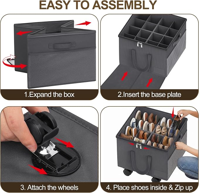 2 Pack Large Shoe Organizer for Closet, 32 Pairs Shoe Storage Box Grey - Image 8