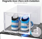 eWonLife Large Shoe Organizer Storage Box with Magnetic Door,12 Pack Clear Plastic Stackable Sneaker Containers for Closet, Connect Left and Right Shoe Box for Entryway, Drop Front, Under Bed (White) - Image 3